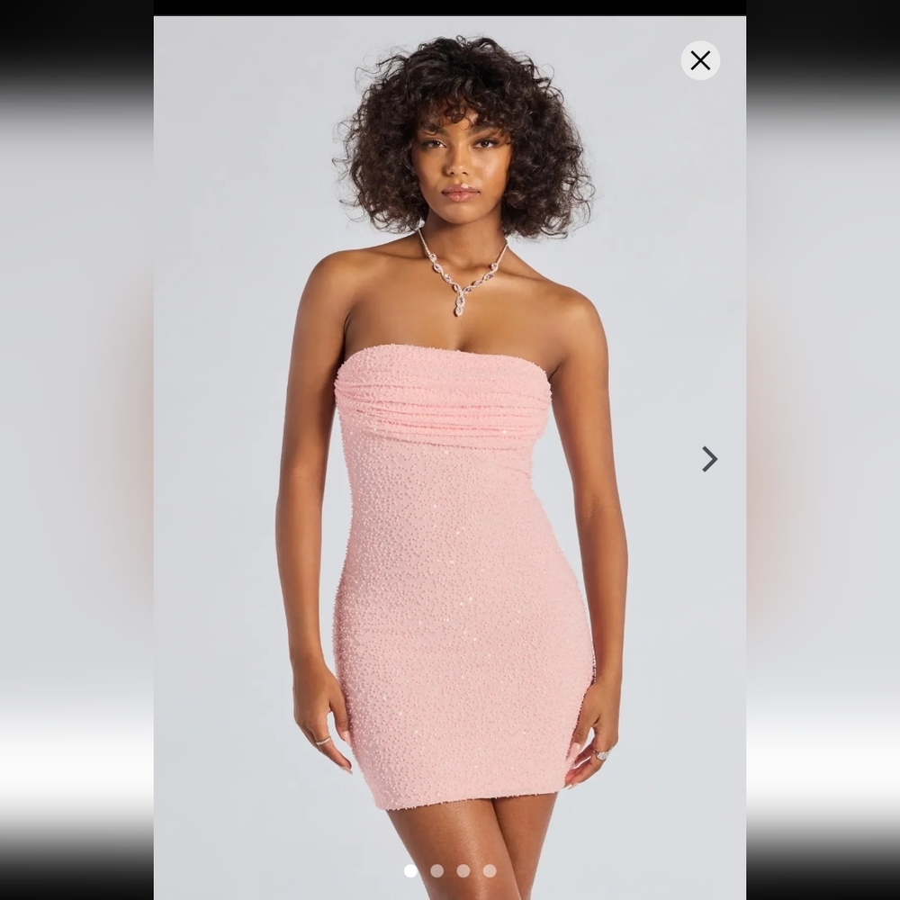 Lena Strapless Bodycon Beaded Mesh Mini Dress